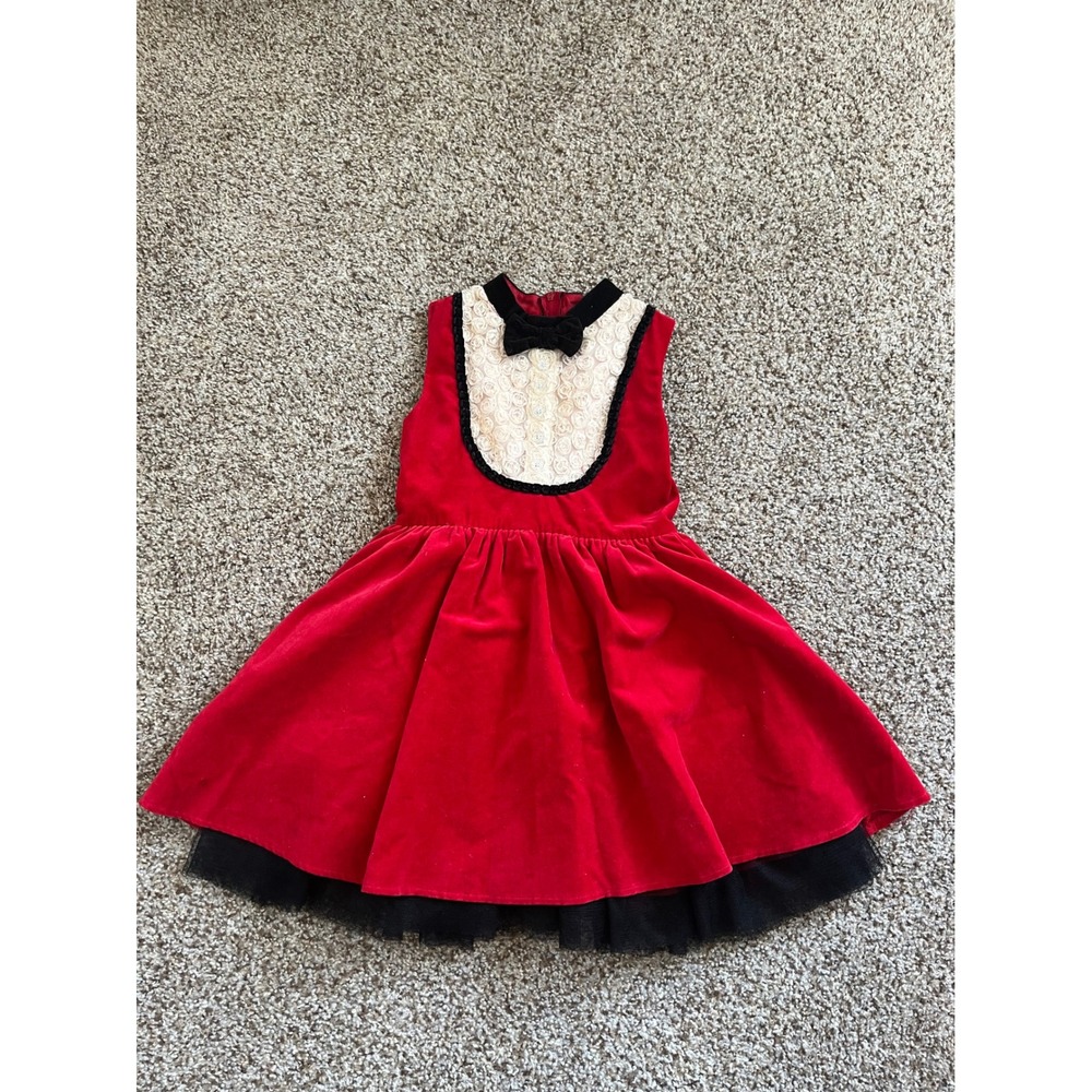 Harajuku Mini for Target Girls Red Velvet Rosette Lace Holiday Dress Size 6 6X